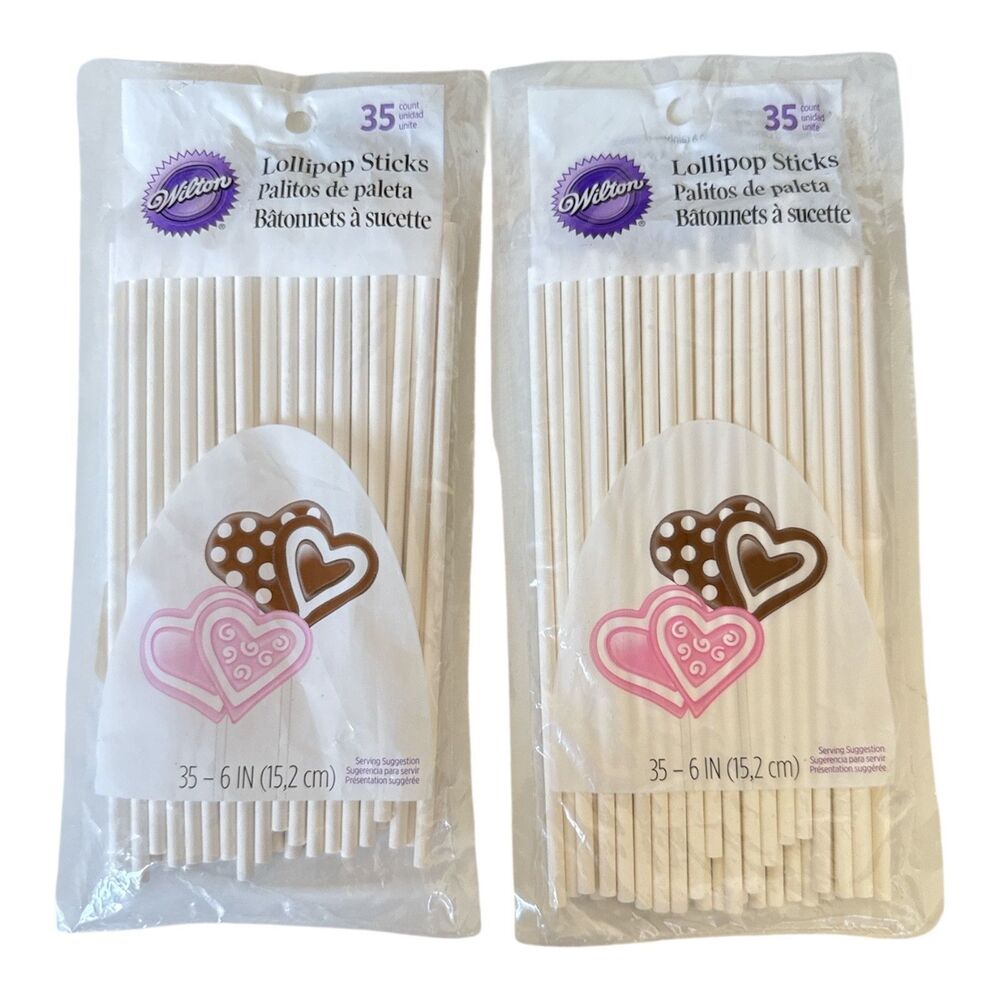 WILTON Lollipop Sticks White 6 Inches, Lot of 2 Packs of 35, 70 Sticks Total NEW